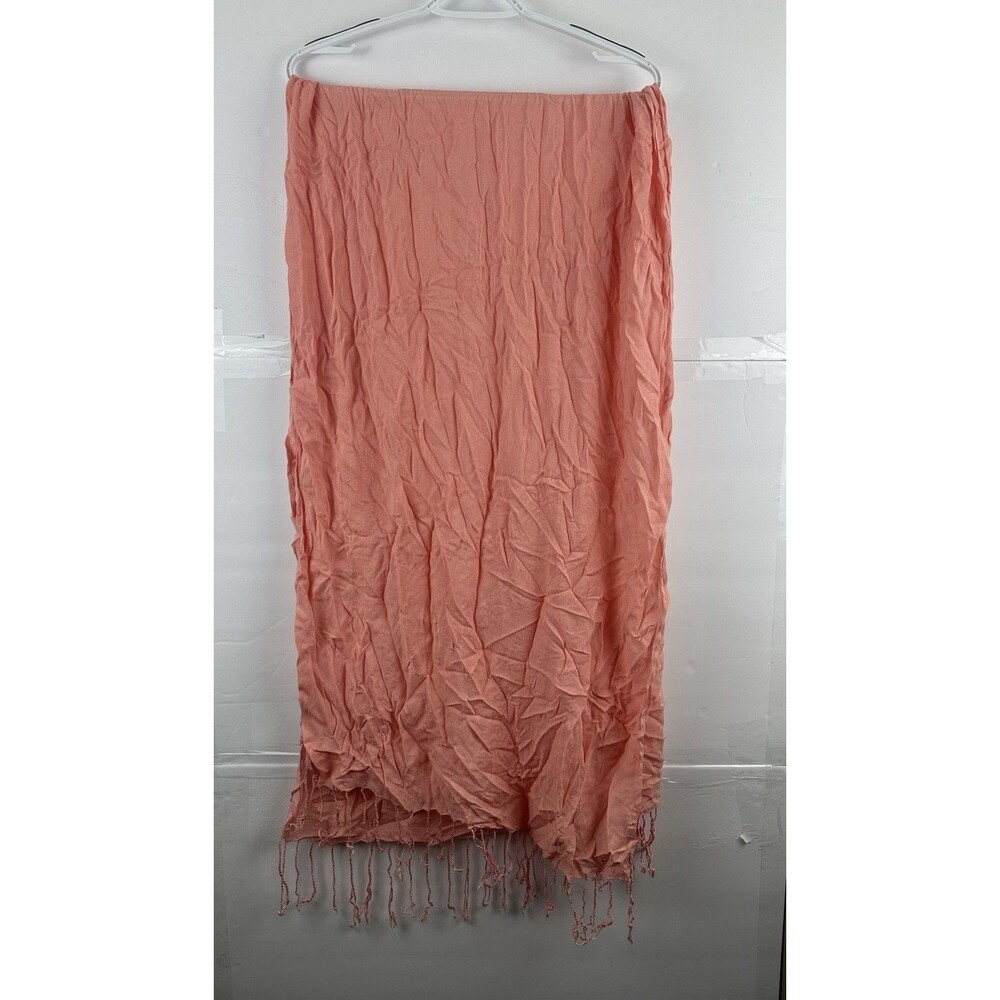 Crinkled Scarf Coral Peach Solid Fringe Lightweight Wrap 74*20